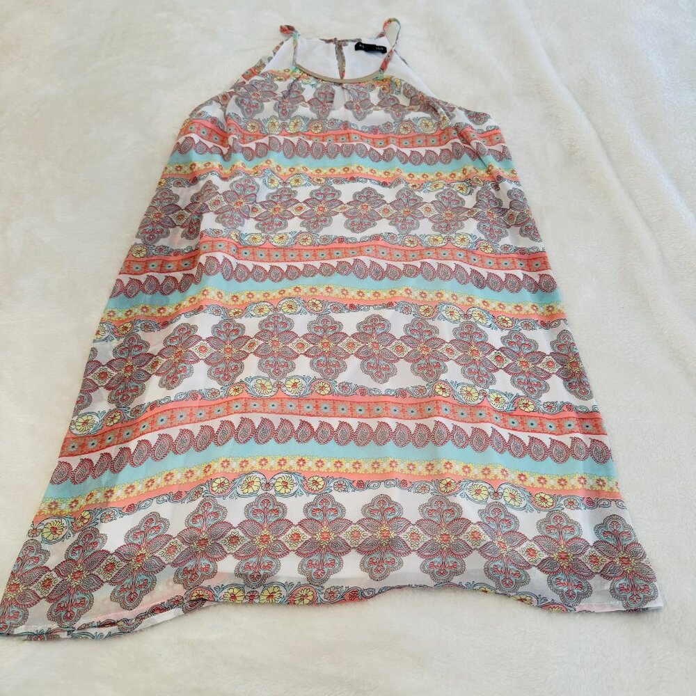 As U Wish Lightweight Paisley Dress with Gold Bar Neck Inset Size M